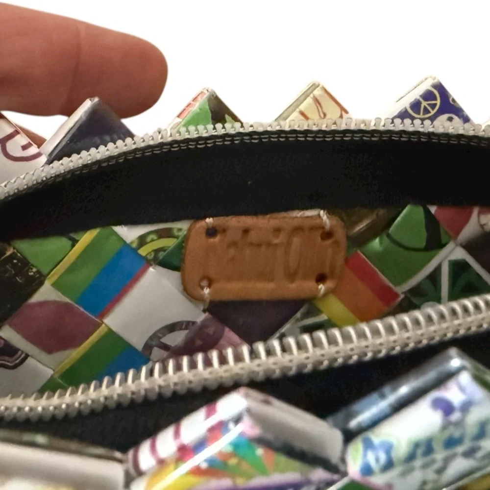 Nahui Ollin Zipper Pouch Clutch‎ Peace & Love Motifs Handmade Recycled Materials